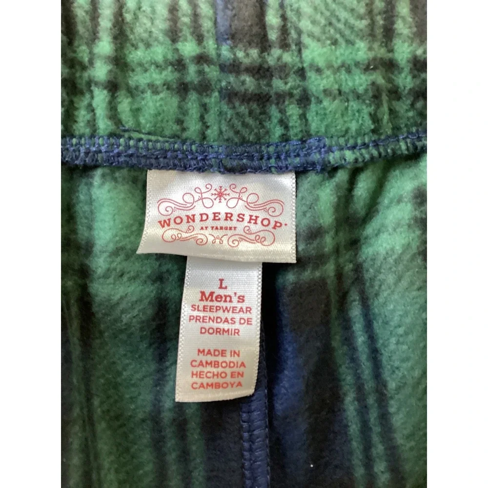 Wondershop Mens Green Blue Plaid Fleece‎ Pajama Pants Size L Sleepwear Bottoms